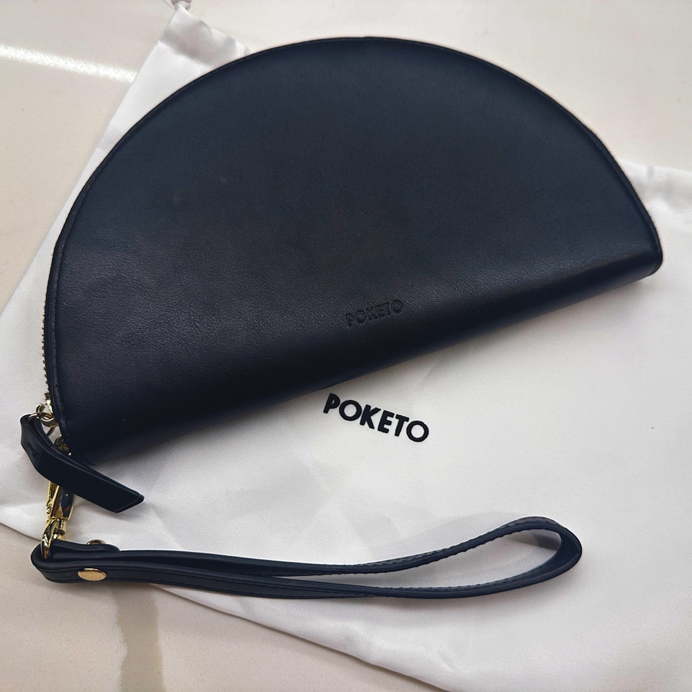 HALF MOON CLUTCH IN BLACK by Poketo, vegan leather, NWT